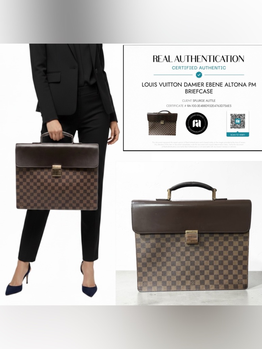 Louis Vuitton Damier Ebene Checker Briefcase in Brown and Dark Brown